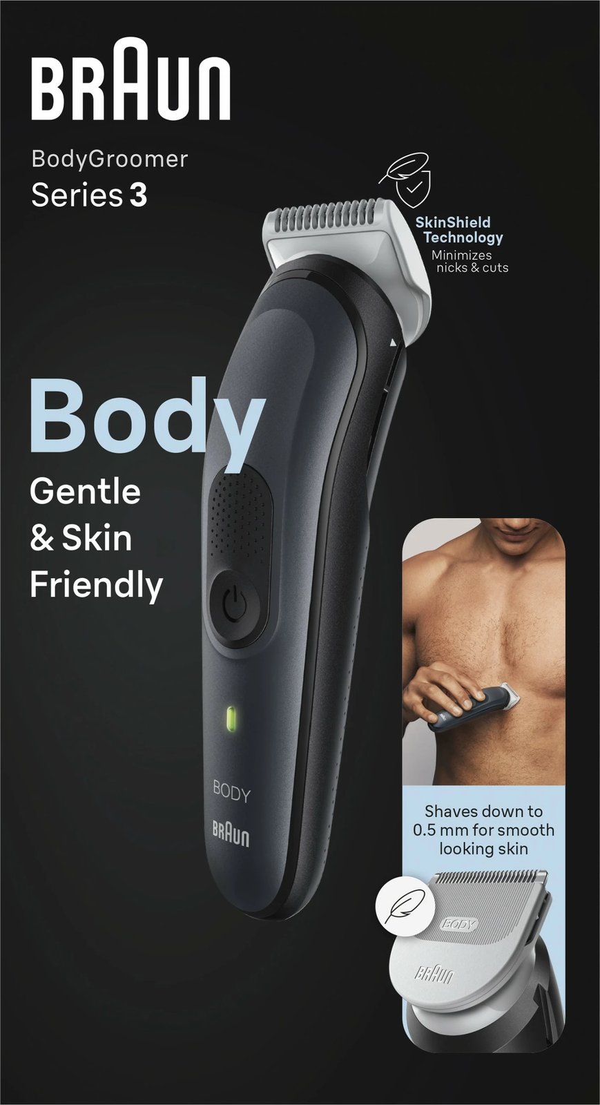 Makinë rroje trupit Braun BodyGroomer 3 BG3340, AC/Bateri, e zezë/gri
