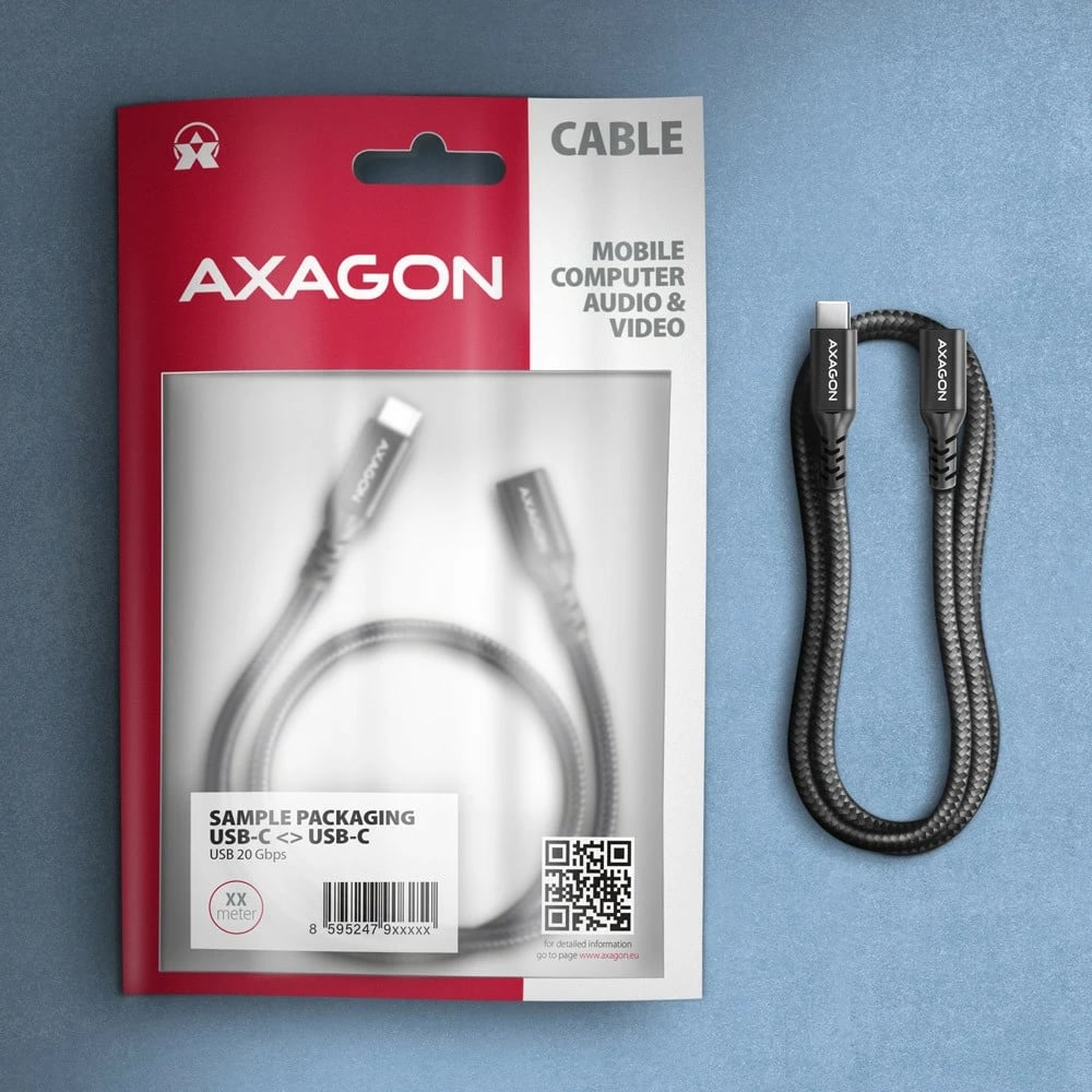 Kabllo zgjatuese USB-C AXAGON BUCM32-CF10AB, 1m, 20Gbps, 240W, e zezë