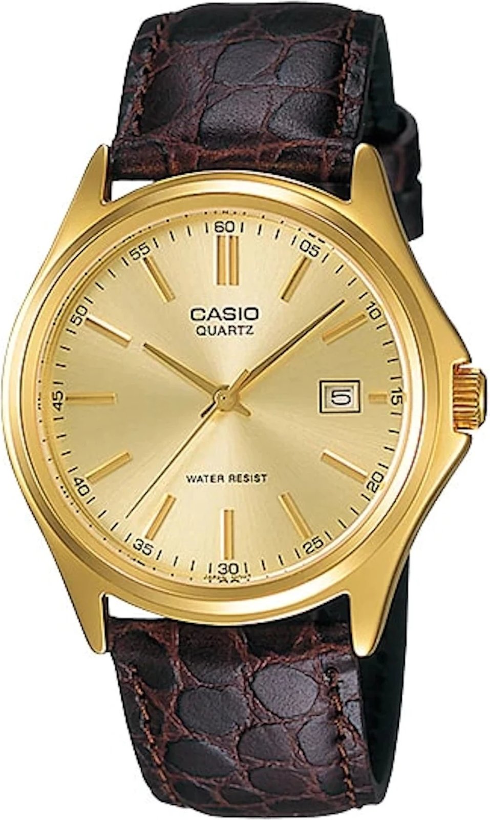 Orë dore për meshkuj Casio Collection Date Leather, e artë
