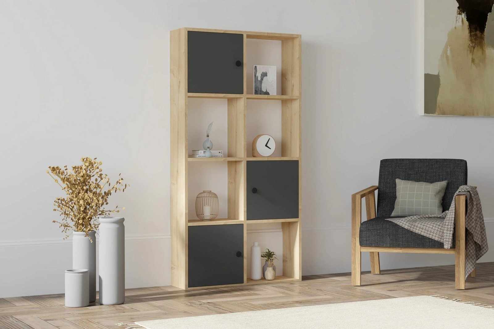 Raft librash skandinav, ngjyrë safir dhe antracit, Skye Decor, Ena