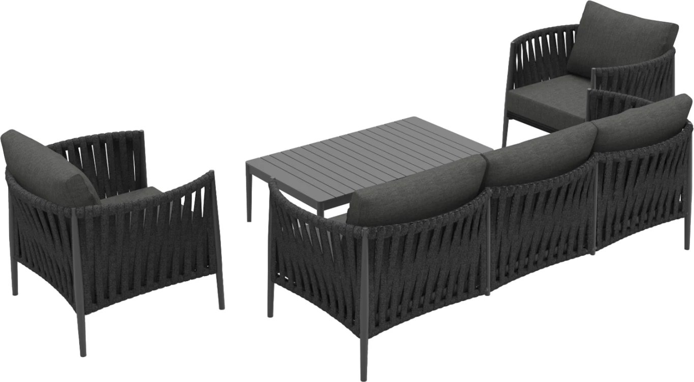 Set lounge për jashtë, 4 pjesë, seria POLARIS, alumin ngjyrë gri e errët, rripa, OLEFIN, CD6211.01