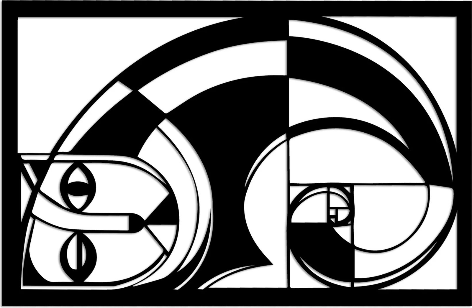 Aksesor dekorativ metalik për mur, Wallity, Fibonacci, ngjyrë e zezë, 56x36.5cm