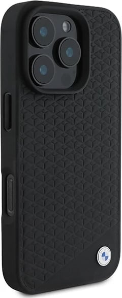 Mbështjellës BMW Signature Leather Diamond Metal Logo MagSafe për iPhone 16 Pro Max, i zi