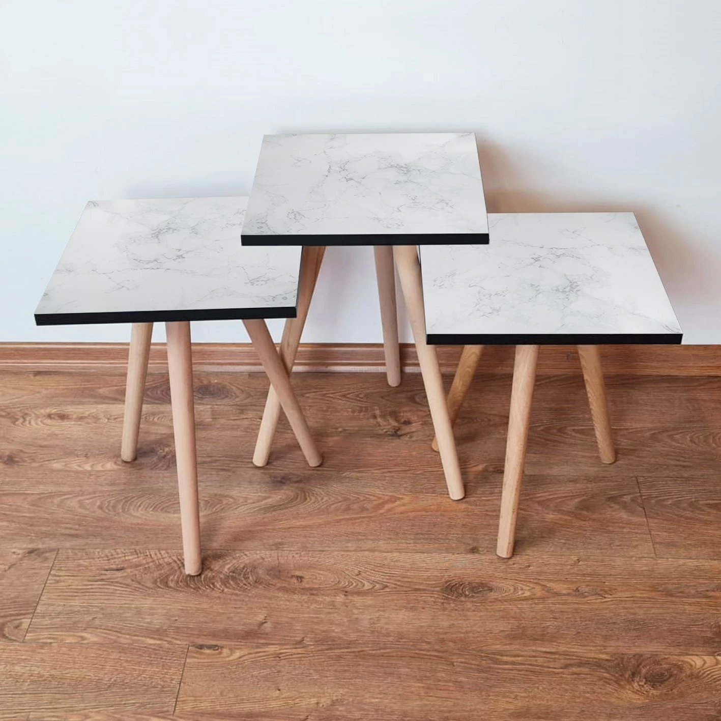 Set tavolinash ndihmëse, 3 copë, Skye Decor, 3Shp341, e bardhë/gri