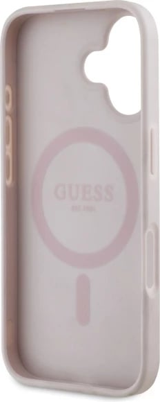 Mbështjellës Guess GUHMP16SP4ROPEMCP për iPhone 16 6.1", hardcase, MagSafe, rozë