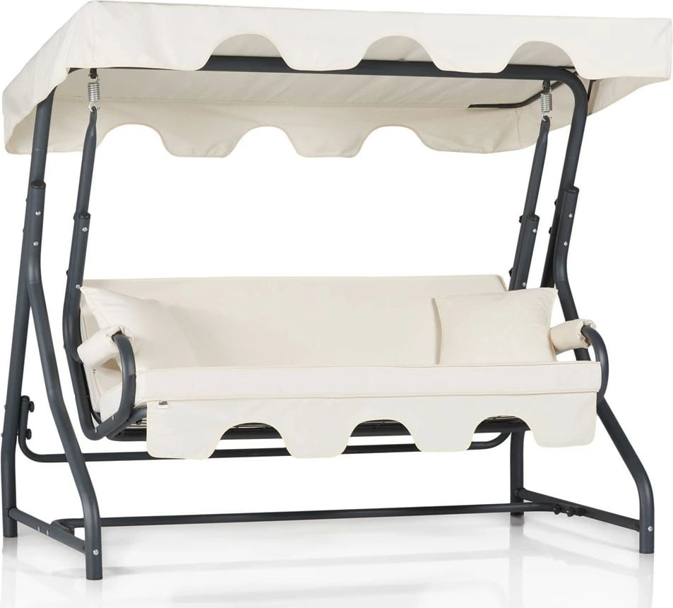 Karrige lëkundëse treshe për kopsht, Ruta 19, ngjyrë e gjelbër e errët dhe e bardhë Karrige lëkundëse treshe për kopsht, Ruta 19, ngjyrë e gjelbër e errët dhe e bardhë