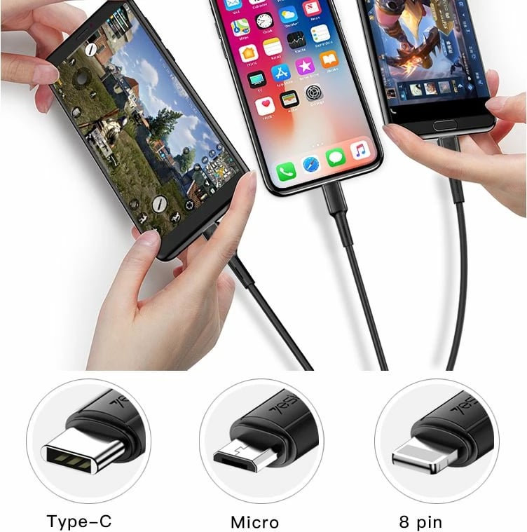 Kabllo 3ne1 Iphone, Micro, Type-c 1m 2.4a