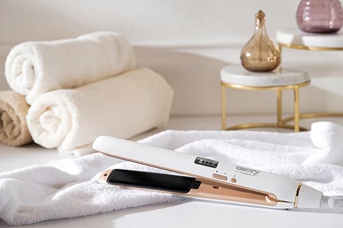 Drejtues flokësh, Camry, CR 2322, pllaka qeramike-turmalin, kontroll digjital, 4 temperatura 150-230°C, e bardhë