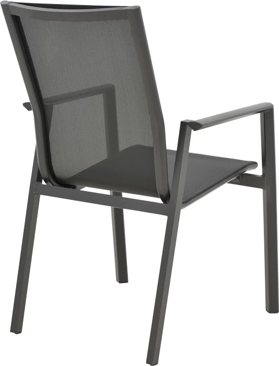 Set tavoline me karrige për terasë, Pinap-Dashiell, alumin i zi, sipërfaqe tavoline natyrale, 5 copë, Φ110x74cm