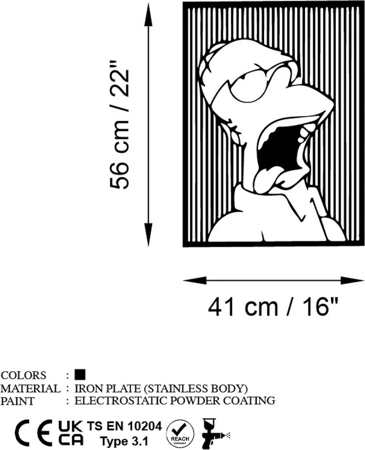 Aksesor dekorativ metalik për mur, Wallity, Sımpson 1, ngjyrë e zezë, 41x56cm