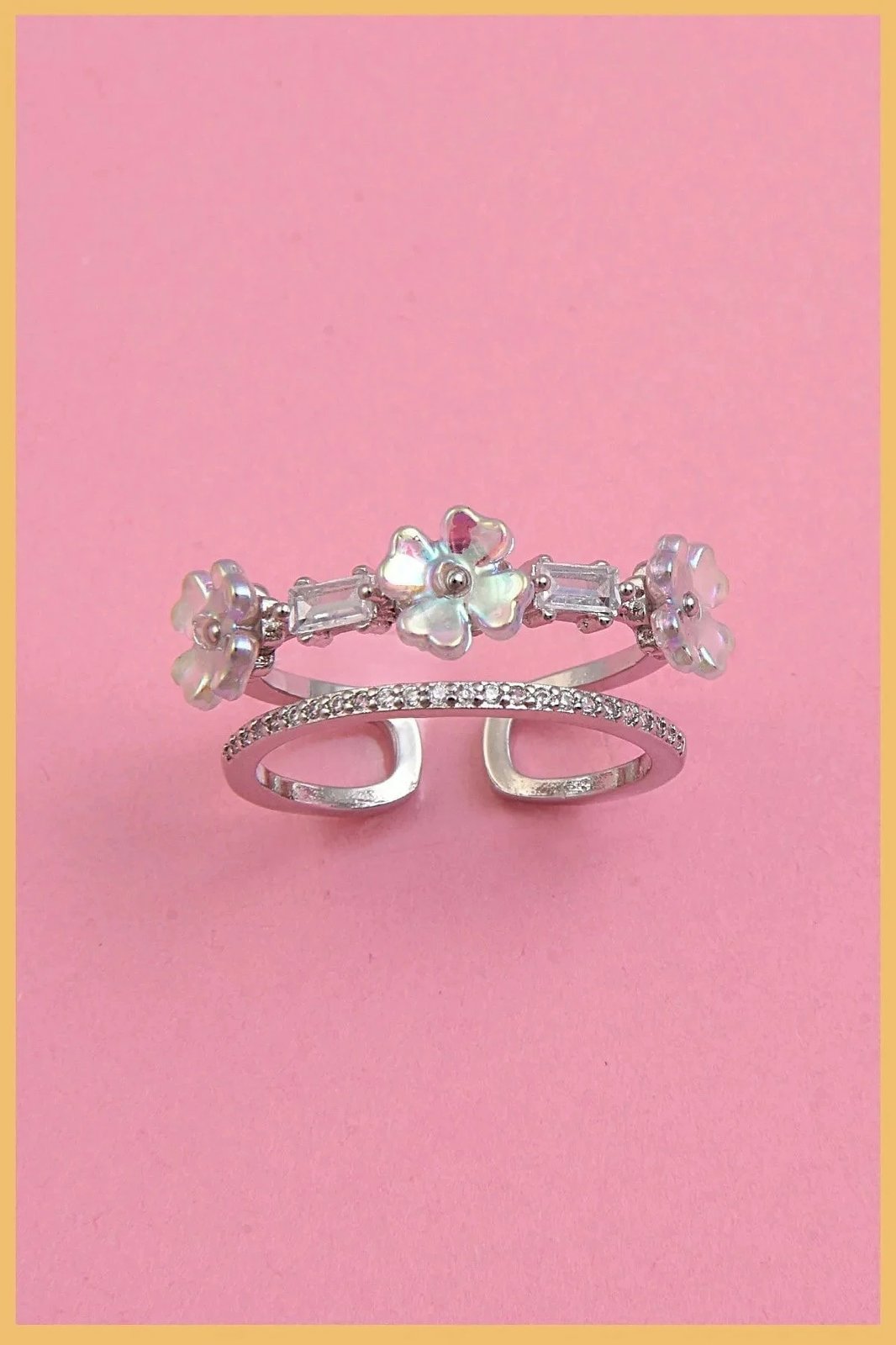Unazë argjendi me lule dhe gur zirkoni, Jumeon, Moi - Sdf - Cck - Gms001