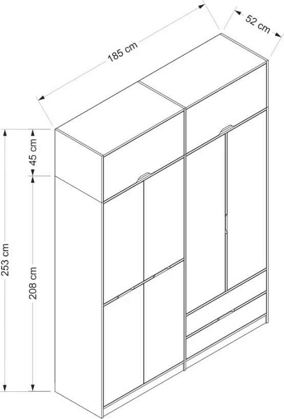 Dollap Skye Decor, Elina, anthracite & dore, 185x253x52cm
