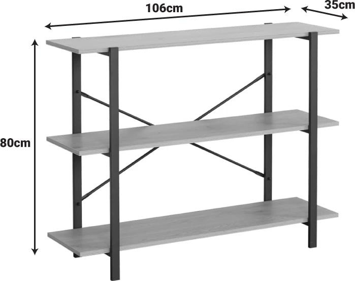 Raft dyshemeje Nebranzo, ngjyrë lisi me metal të zi, 106x35x80cm