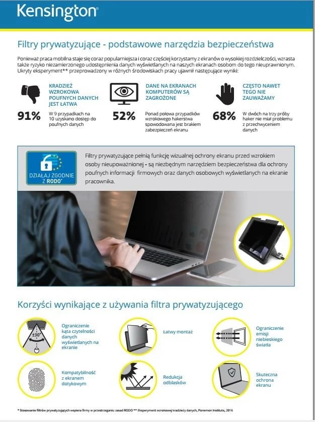 Filtër privatësie Kensington 626487 për monitor 24", 16:9, i zi, i dyanshëm
