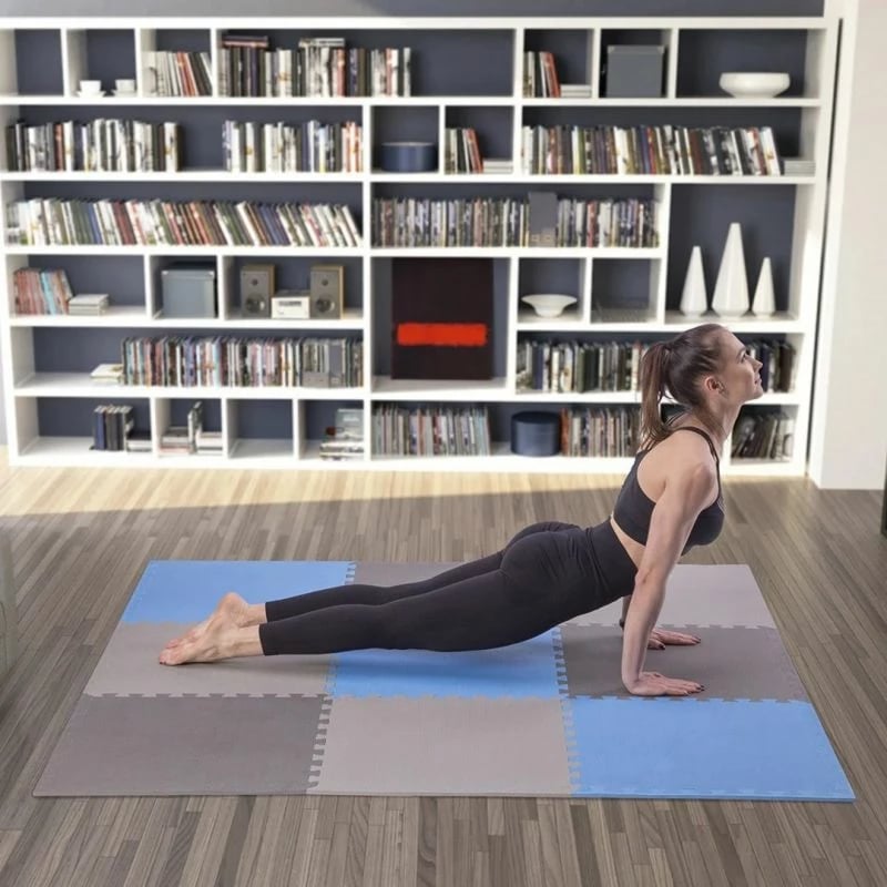 Tapet puzzle për fitnes ONE FITNESS, gri-blu