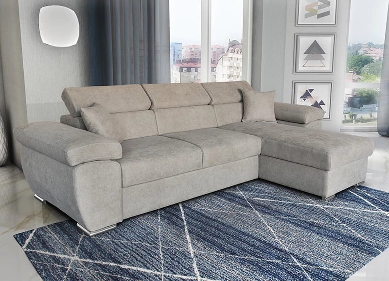 Divan qoshe me shtrat, i kthyeshëm, ngjyrë bezhë-kafe, Comy, 286x160x75-90cm