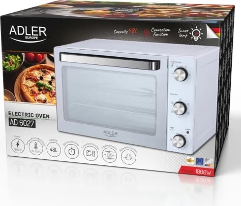 Furra elektrike, Adler, AD 6027, 48L, konveksion dhe rrotiseri, e bardhë
