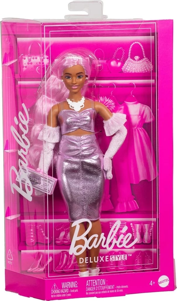 Kukull mode Barbie Deluxe Style #1, MATTEL, fustan rozë me shkëlqim, flokë rozë, me aksesorë