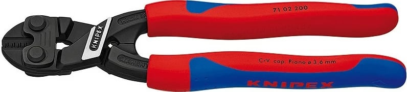 Kaçavida prerëse Knipex CoBolt 200mm, krom-vanadium, dorezë plastike kuqe/blu