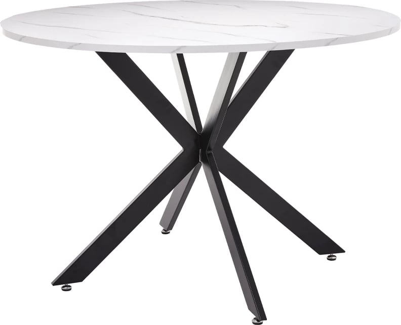 Tavolinë e rrumbullakët Stockholm, ngjyrë e bardhë me pamje mermeri, 110x110x75cm