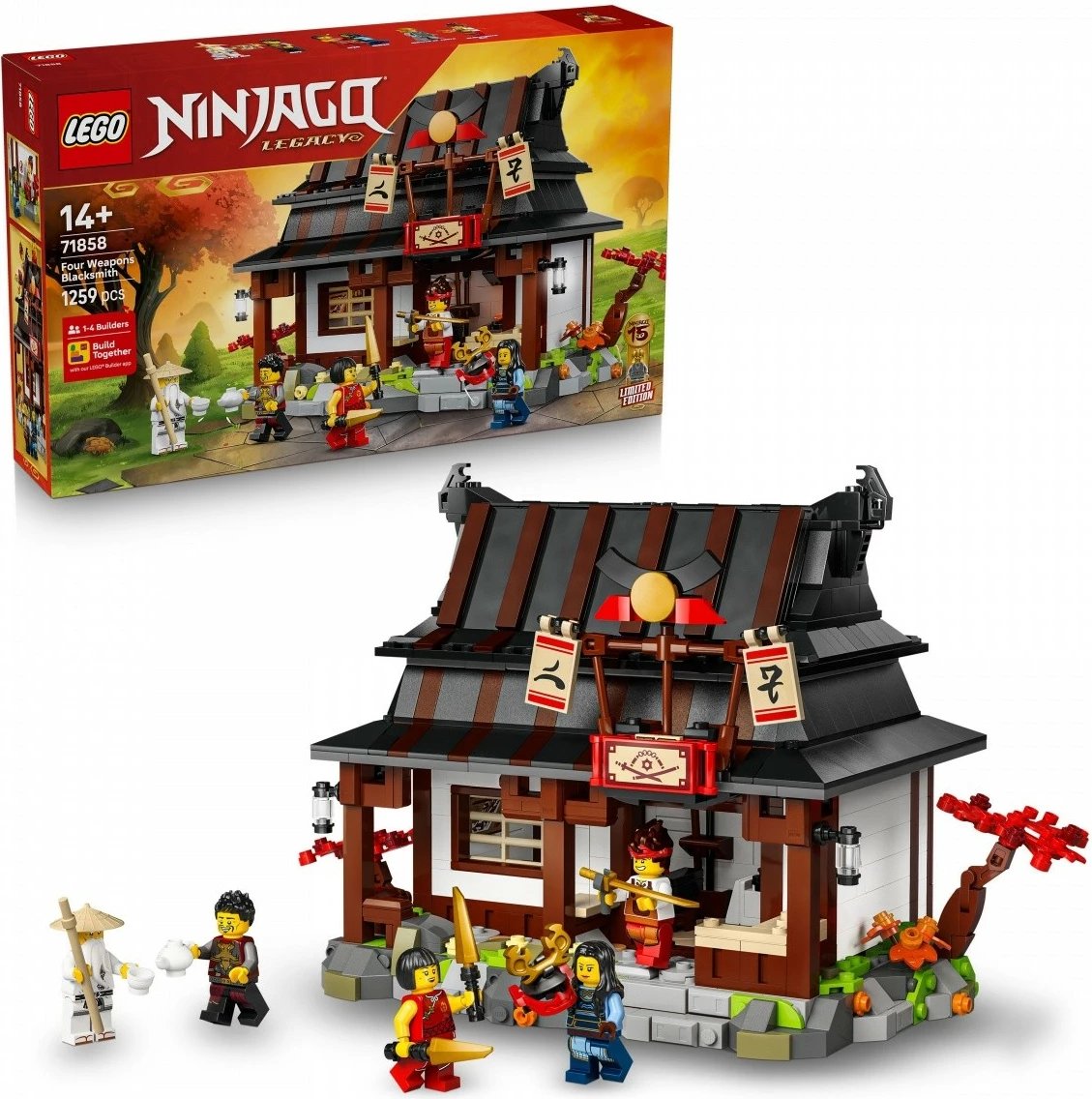 Set ndërtimi LEGO Ninjago 71858 Forge of Four Weapons 1259 copa 14+ edicion 15‑vjetor ekstra i madh