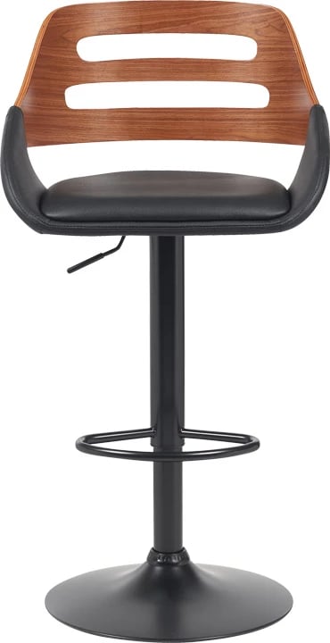 Karrige për bar Fern, lëkurë PU e zezë, dru arre, metal i zi, 50x48.5x89-110.5cm