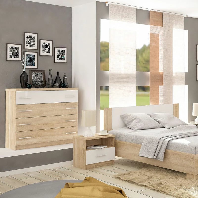 Komodë me 4 sirtarë Geneva ngjyrë natyrale-bardhë 103x40x92cm