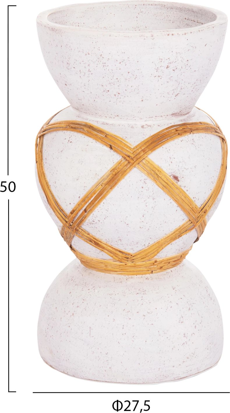 Vazo dekorative për dysheme MAYNARD, çimento fiber, ngjyrë e bardhë, ratan, Φ27.5x50Hcm