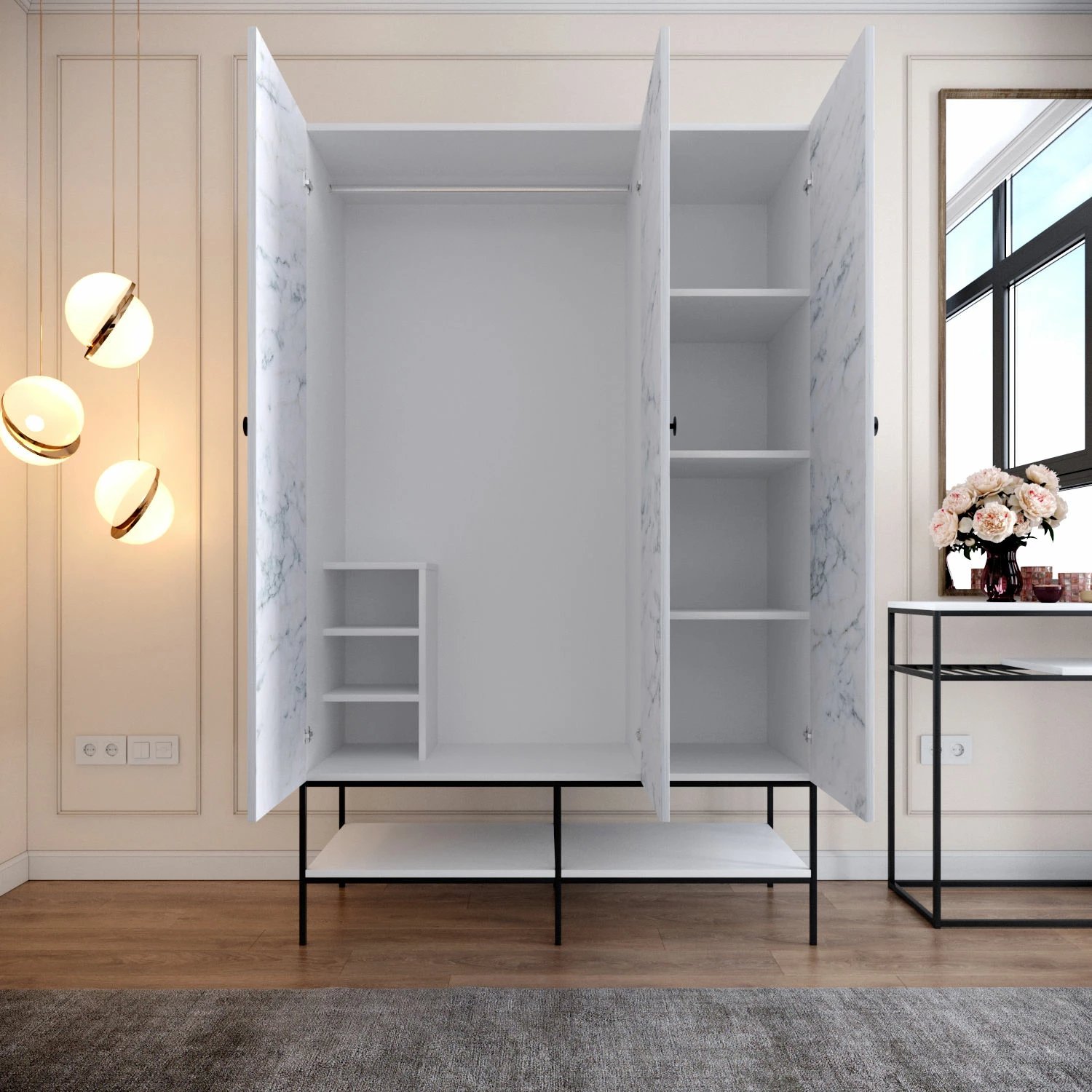 Dollap Hanah Home Martin 3, i bardhë, i zi, detaje të arta