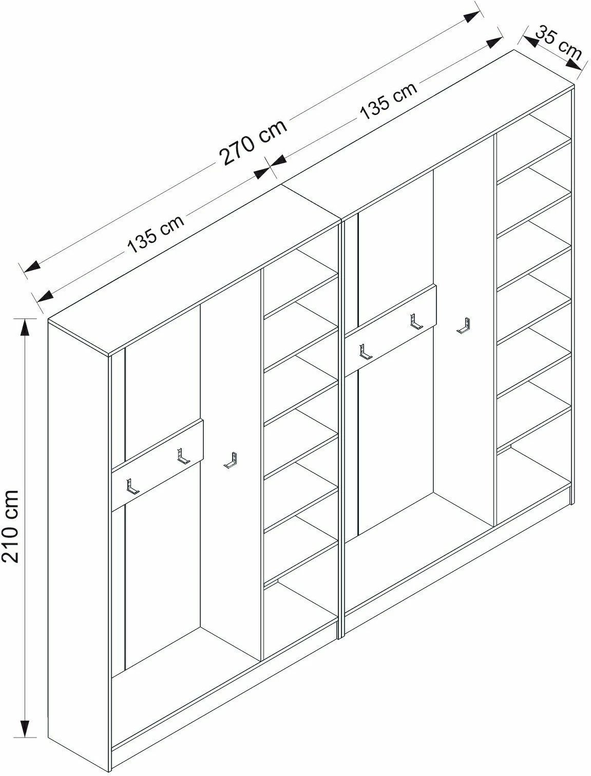 Stendë korridori Skye Decor, Noah, e bardhë, 270x210x35cm, 6 pjesë