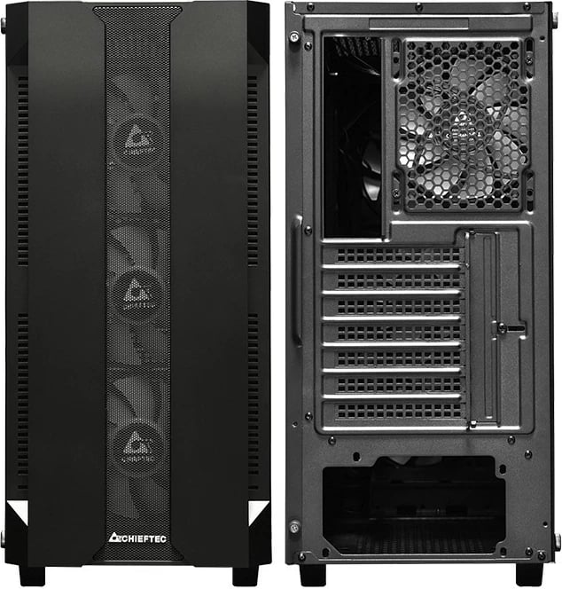 Kasë Chieftec Hunter GS-01B-OP, midi tower, xham i temperuar, RGB, e zezë Kasë Chieftec Hunter GS-01B-OP, midi tower, xham i temperuar, RGB, e zezë