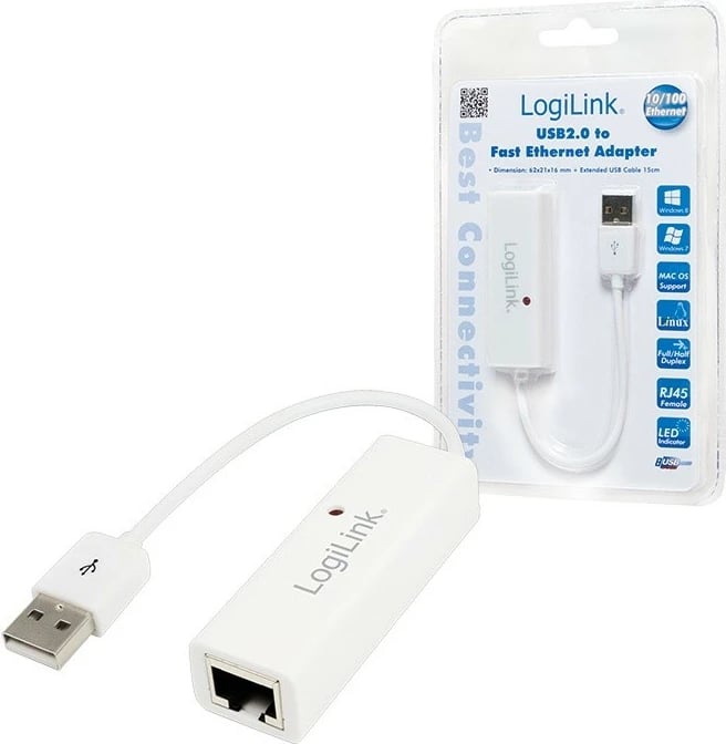 Adapter USB në RJ45 Fast Ethernet LogiLink UA0144B, i bardhë