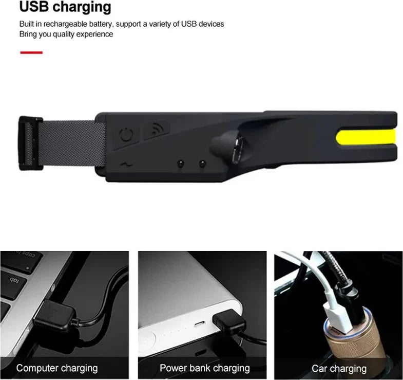 Llambë koke LED Hurtel WLCHL03 me sensor lëvizjeje, 1200 mAh, USB-C, e zezë