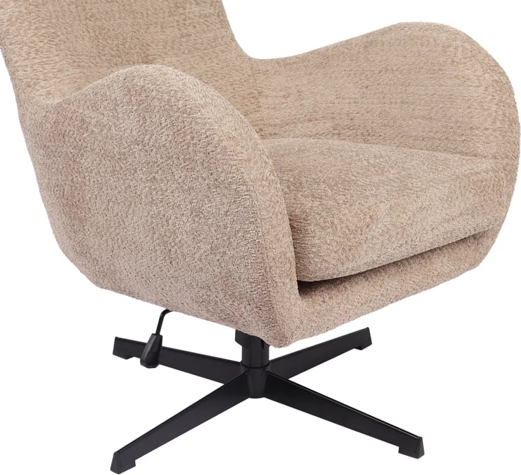 Karrige rrotulluese Zefrina, material bezhë, bazë e zezë, 82x77x99cm