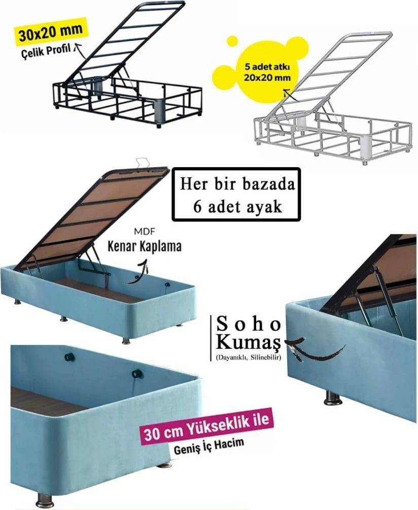 Baza e shtratit teke, ngjyrë kaltër e çelët, Skye Decor, 120x200
