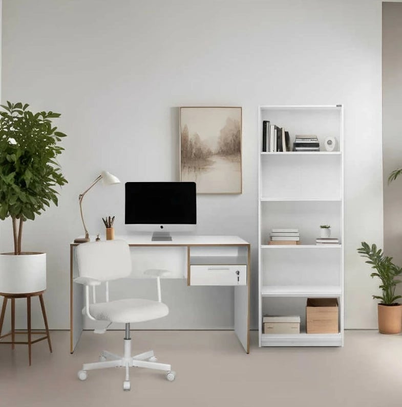 Tavolinë pune për studim, ngjyrë e bardhë dhe lis, Cms-510-Dx-1