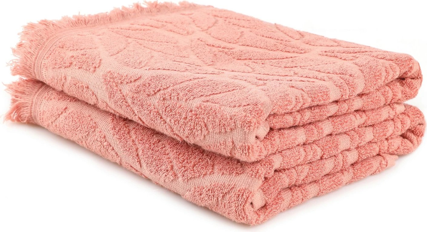 Set peshqirësh duarsh (2 copë), Mijölnir, gjethe, ngjyrë salmon