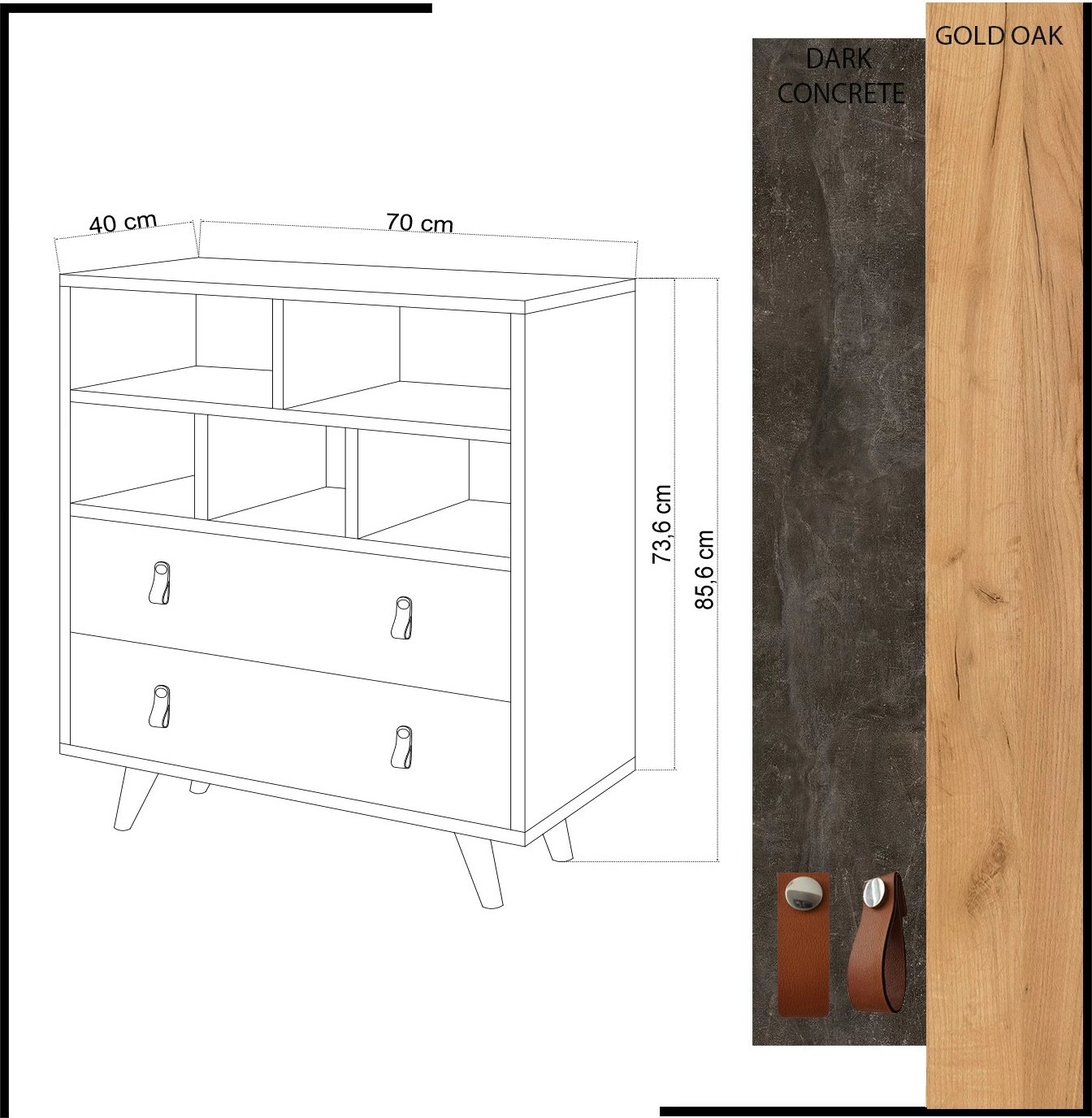 Komodë Hanah Home, Marco, ngjyrë lis dhe gri e errët