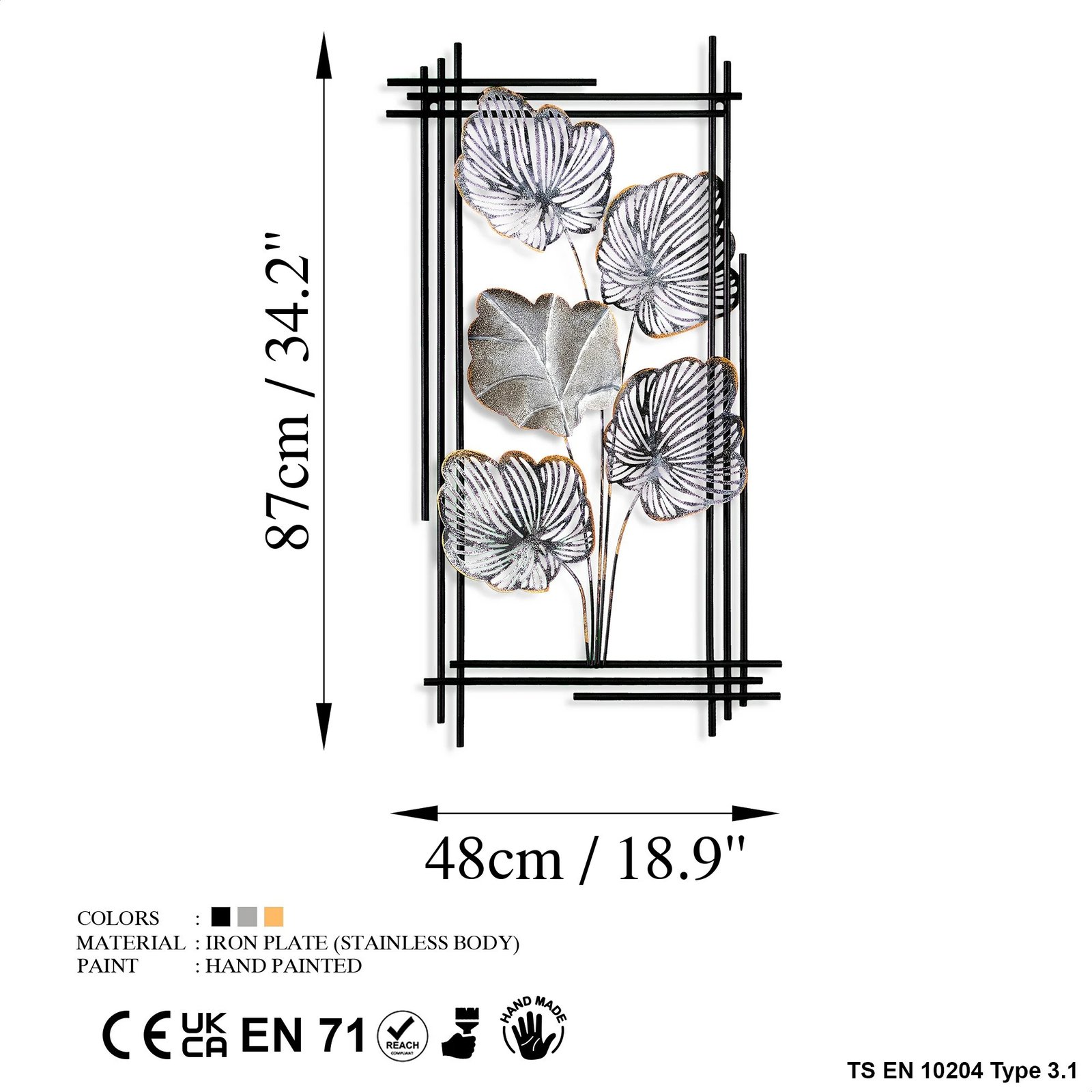 Aksesor dekorativ metalik për mur Wallity, Daiyu 2, shumëngjyrësh, 48x87x4cm