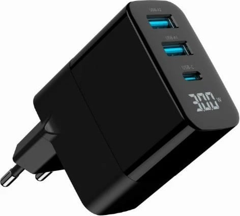 Karikues muri Gembird TA-UC-PDQC30LCD-BK-02, 30W, 3 porta USB, Ekran LCD, i zi