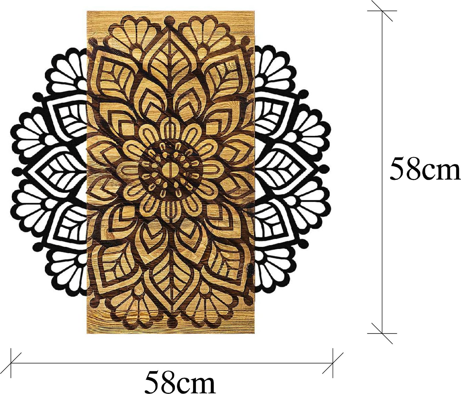 Aksesor dekorativ muri prej druri, Mandala 2, Wallity, ngjyrë e zezë, 58x58x3cm