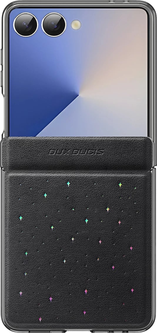 Mbështjellës Dux Ducis Stex për Samsung Galaxy Z Flip7, kornizë mbrojtëse, magnetik, PU/PC me veshje mikrofibre, i zi