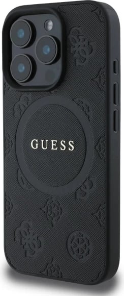Mbështjellës Guess Saffiano Peony Classic Logo MagSafe për iPhone 16 Pro, e zezë