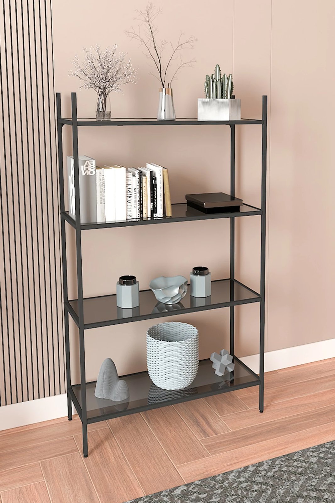 Raft librash Hanah Home Marta, ngjyrë e zezë, xham i tymosur