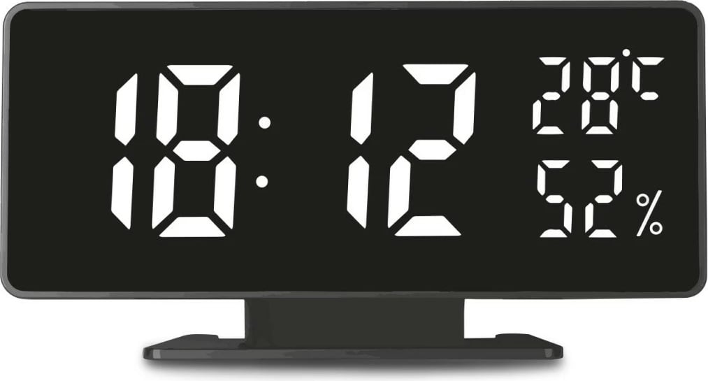 Orë alarmi GreenBlue GB395 me termometër dhe higrometër, e zezë