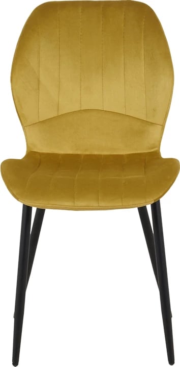 Karrige Jelour kadife, ngjyrë e verdhë, këmbë metalike të zeza, set prej 4 copash, 46.5x60x84cm