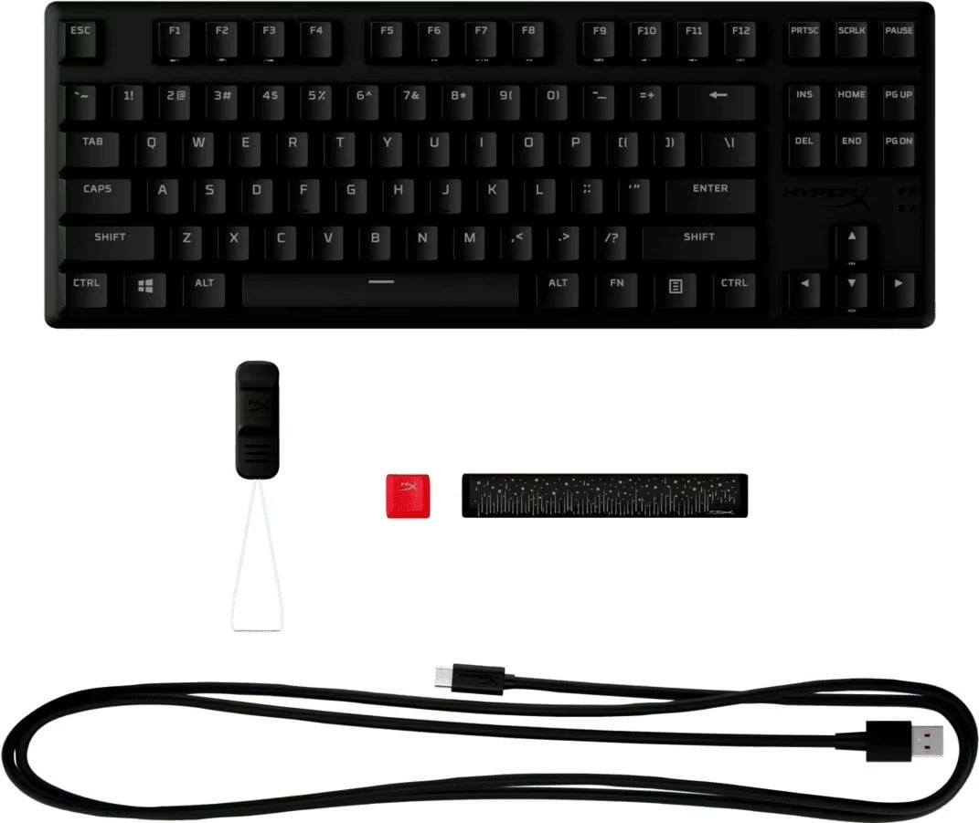 Tastierë mekanike lojërash HyperX Alloy Origins Core PBT HX Blue TKL, USB, RGB, QWERTY US, keycaps PBT, kabllo USB‑C e shkëputshme, e zezë