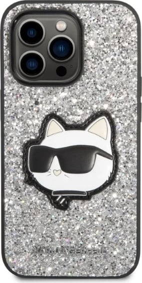 Mbështjellës Karl Lagerfeld Glitter Choupette për iPhone 14 Pro 6.1", argjendtë