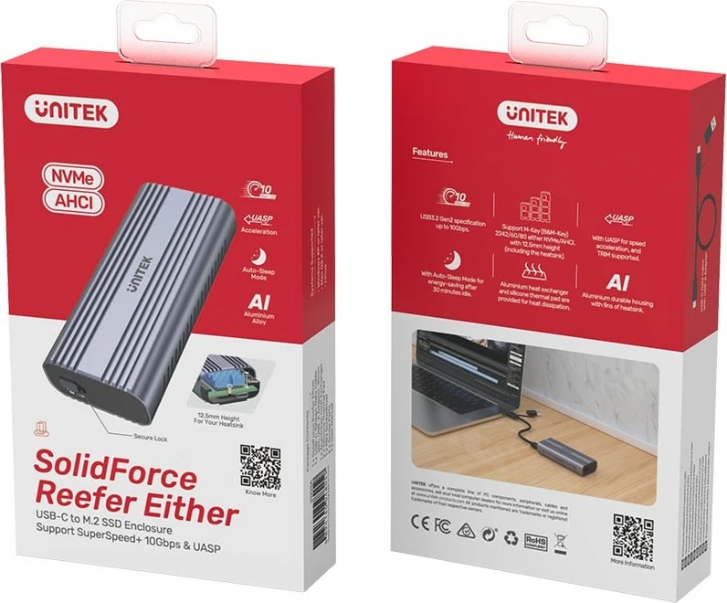 Kasë Unitek S1225A për M.2 NVMe/SATA, USB 3.2 Gen2, Alumini, Gri