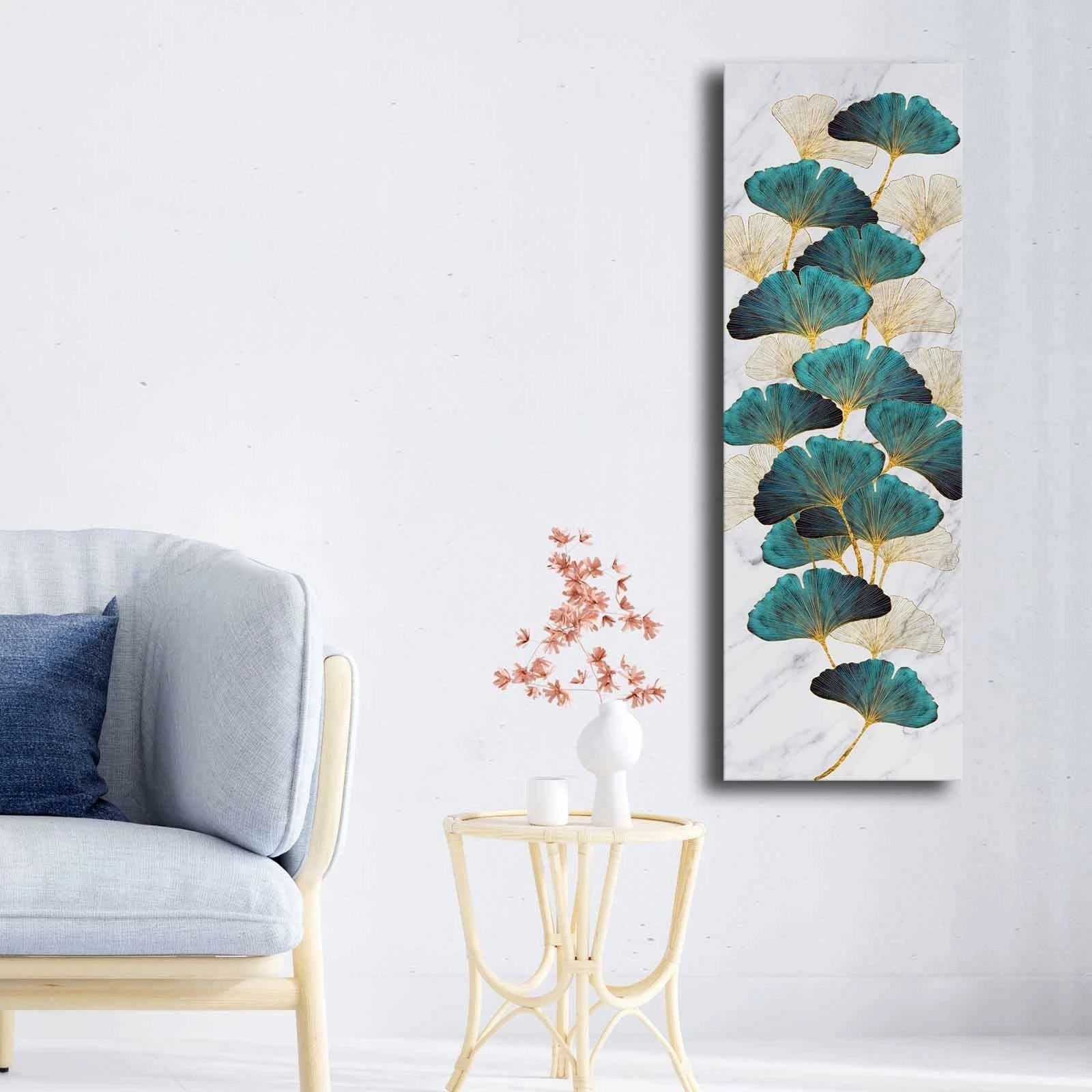 Pikturë dekorative në kanavacë, ngjyra ari, e gjelbër, e bardhë, bezhë, 30x90cm, Wallity 3090NISC-005